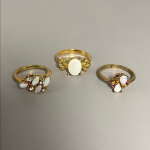 Costume Jewelry Vintage-Inspired Gold-Tone Opal Ring Set – Elegant Trio
